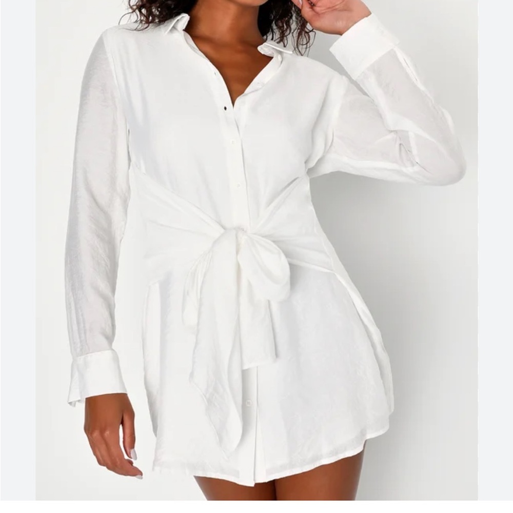 Lulu's White Collar Shirt Dress size Medium